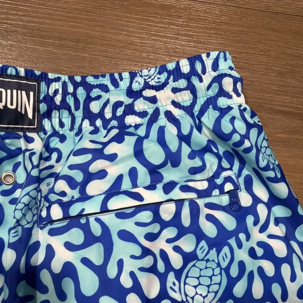 Vilebrequin Men's Size XL Swim Trunks Shorts Turtle Splash $325 Blue Bleu De Mer